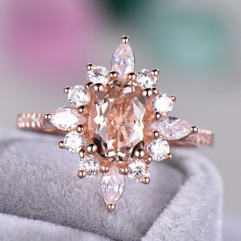 🎀Sweet Super Dainty Sun Flower Oval Gemstone CZ Rings for Women,  EVGG1131 - Picture 2 of 6